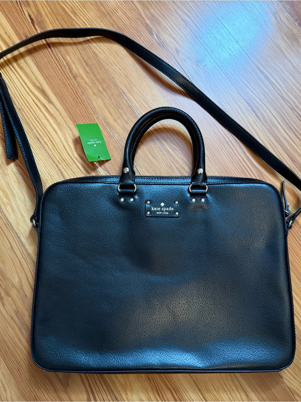 kate spade Black Pebbled Leather Laptop Briefcase with Shoulder Strap
